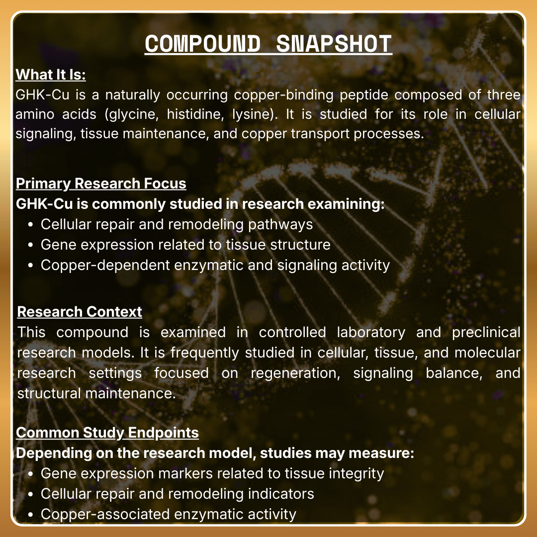 Compound snapshot of GHK-Cu with text on a dark background